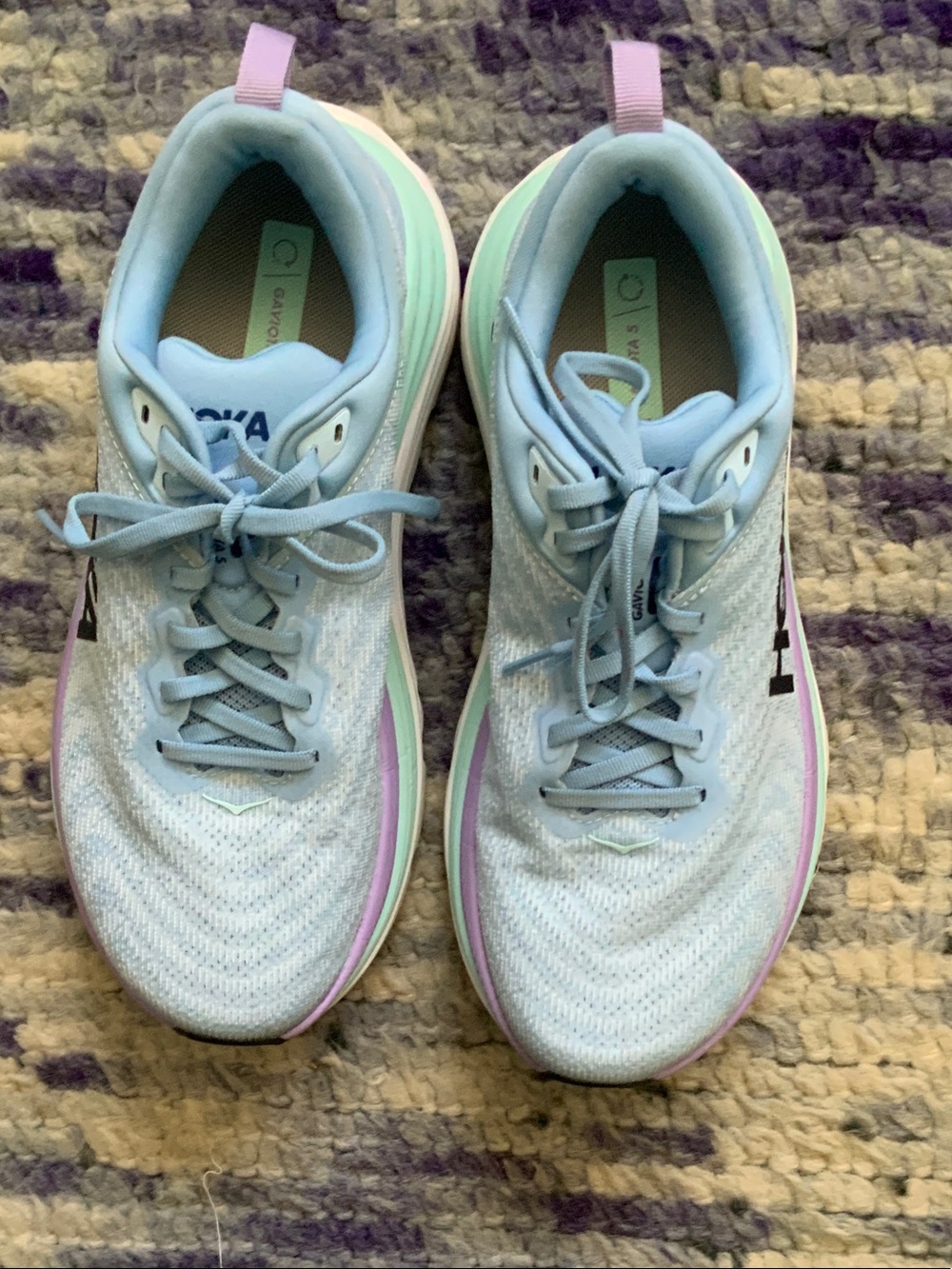 Hoka Women's Light Blue Running Sneakers with Mint and Lavender Accents